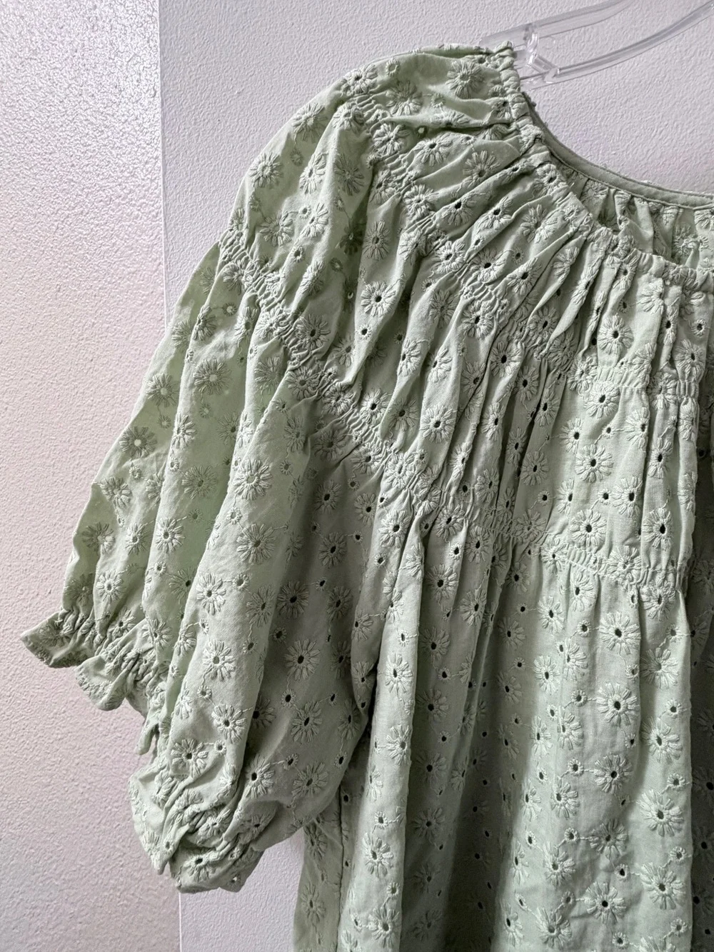 Madewell Light Green Eyelet Peasant Blouse